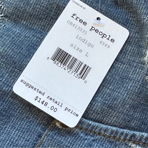 Free people denim, distressed, blue, jean jacket, size, large cotton NWT - Picture 8 of 14